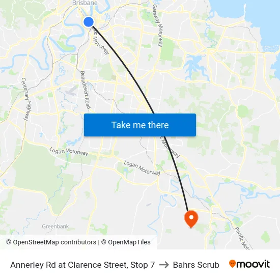 Annerley Rd at Clarence Street, Stop 7 to Bahrs Scrub map