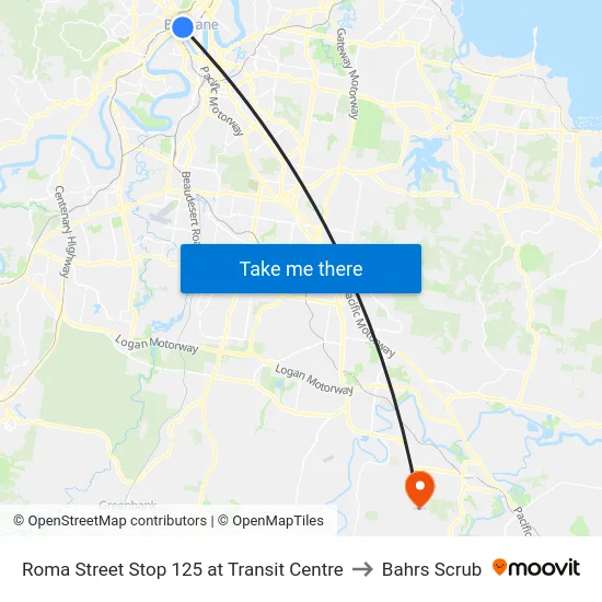 Roma Street Stop 125 at Transit Centre to Bahrs Scrub map