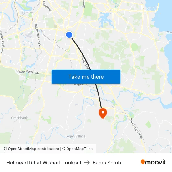 Holmead Rd at Wishart Lookout to Bahrs Scrub map