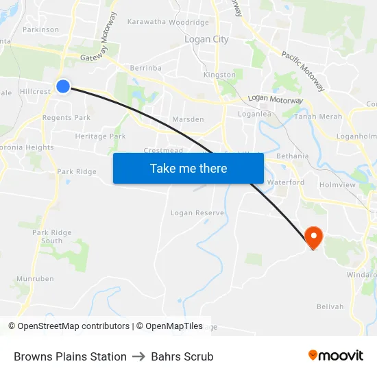Browns Plains Station to Bahrs Scrub map