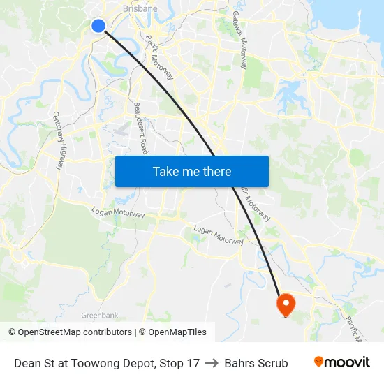 Dean St at Toowong Depot, Stop 17 to Bahrs Scrub map