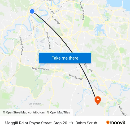 Moggill Rd at Payne Street, Stop 20 to Bahrs Scrub map