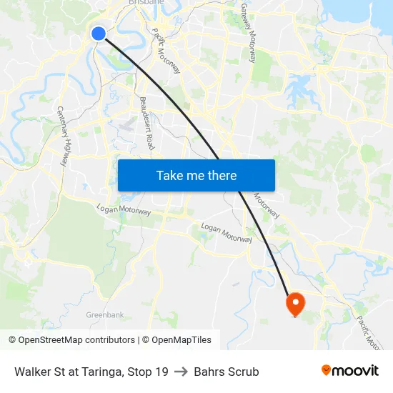Walker St at Taringa, Stop 19 to Bahrs Scrub map