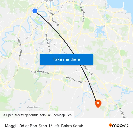 Moggill Rd at Bbc, Stop 16 to Bahrs Scrub map