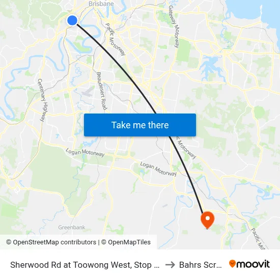 Sherwood Rd at Toowong West, Stop 22 to Bahrs Scrub map
