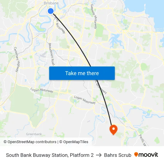 South Bank Busway Station, Platform 2 to Bahrs Scrub map