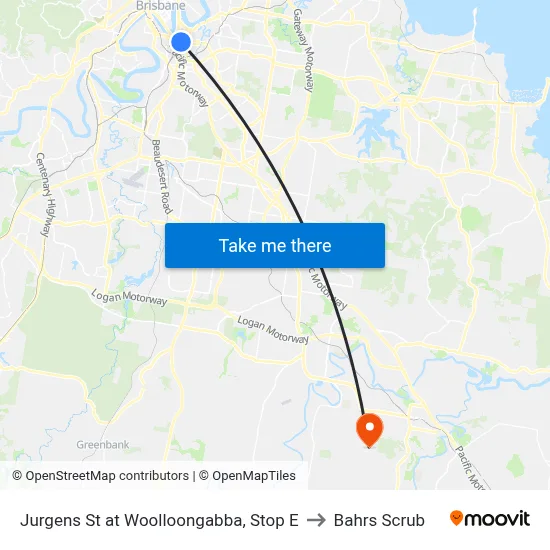 Jurgens St at Woolloongabba, Stop E to Bahrs Scrub map