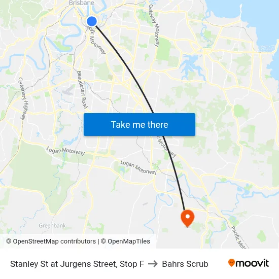 Stanley St at Jurgens Street, Stop F to Bahrs Scrub map