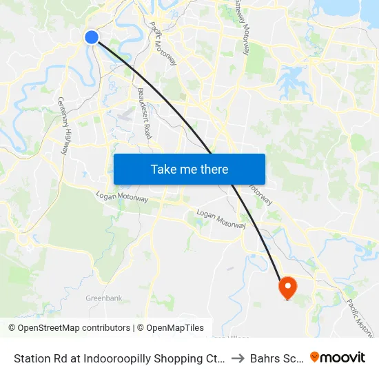 Station Rd at Indooroopilly Shopping Ctr, Stop E to Bahrs Scrub map