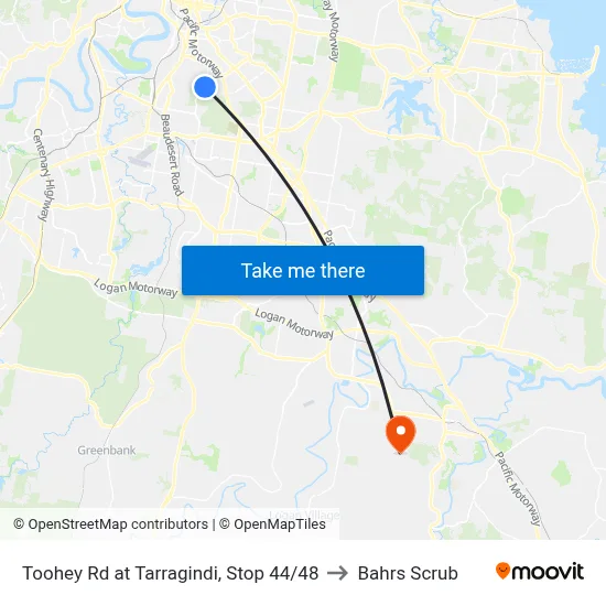 Toohey Rd at Tarragindi, Stop 44/48 to Bahrs Scrub map