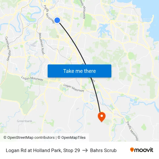 Logan Rd at Holland Park, Stop 29 to Bahrs Scrub map