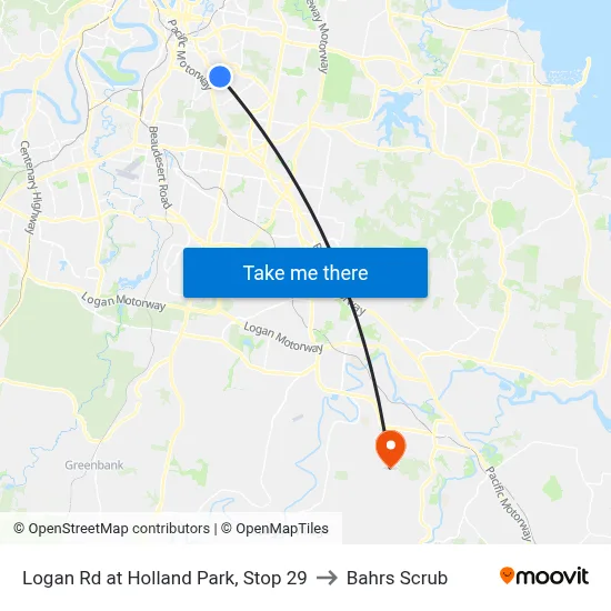 Logan Rd at Holland Park, Stop 29 to Bahrs Scrub map