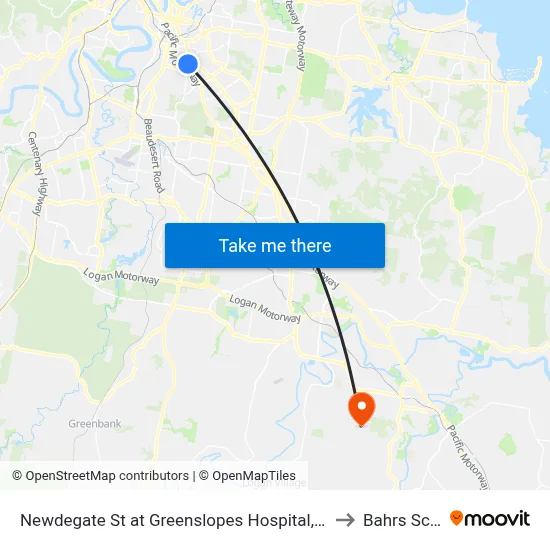 Newdegate St at Greenslopes Hospital, Stop 23 to Bahrs Scrub map