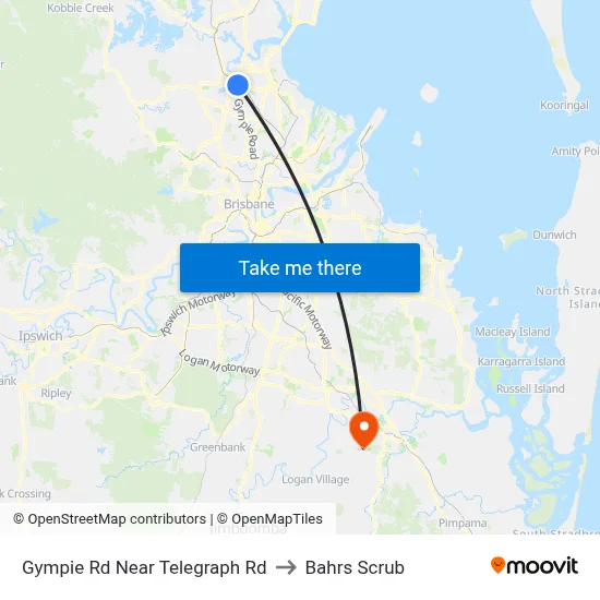 Gympie Rd Near Telegraph Rd to Bahrs Scrub map