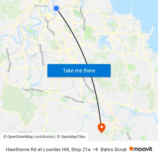 Hawthorne Rd at Lourdes Hill, Stop 21a to Bahrs Scrub map