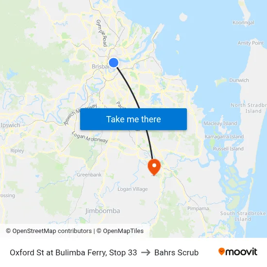 Oxford St at Bulimba Ferry, Stop 33 to Bahrs Scrub map