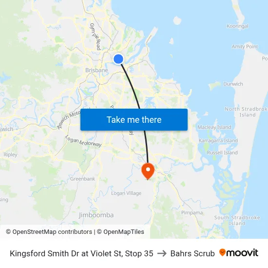Kingsford Smith Dr at Violet St, Stop 35 to Bahrs Scrub map