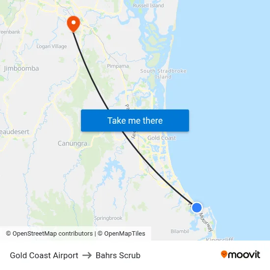 Gold Coast Airport to Bahrs Scrub map