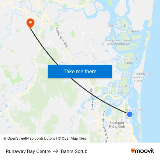Runaway Bay Centre to Bahrs Scrub map