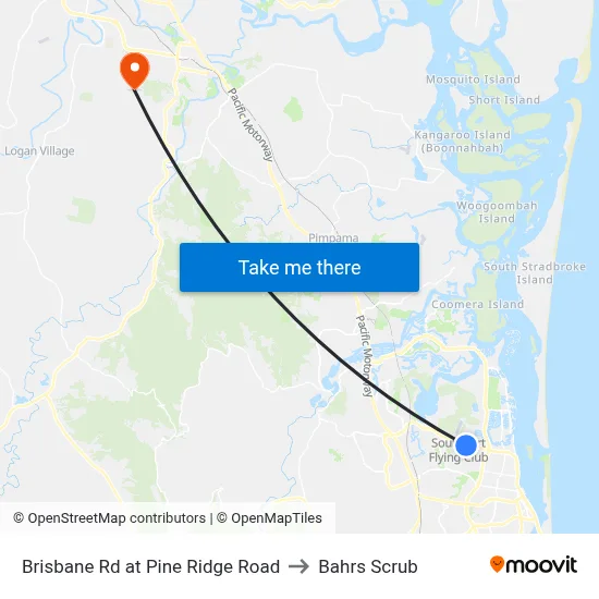 Brisbane Rd at Pine Ridge Road to Bahrs Scrub map