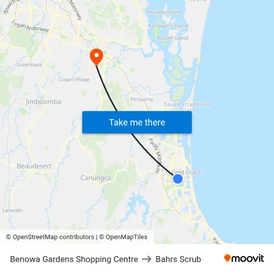 Benowa Gardens Shopping Centre to Bahrs Scrub map