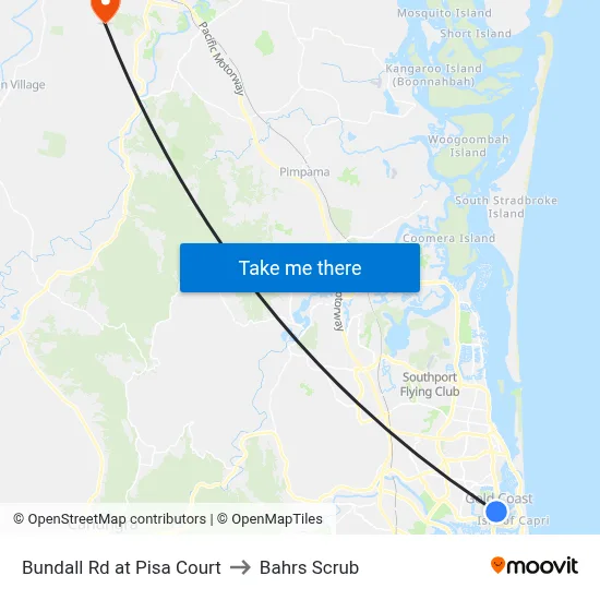 Bundall Rd at Pisa Court to Bahrs Scrub map