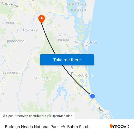Burleigh Heads National Park to Bahrs Scrub map