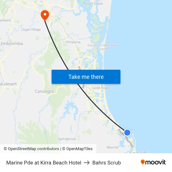 Marine Pde at Kirra Beach Hotel to Bahrs Scrub map