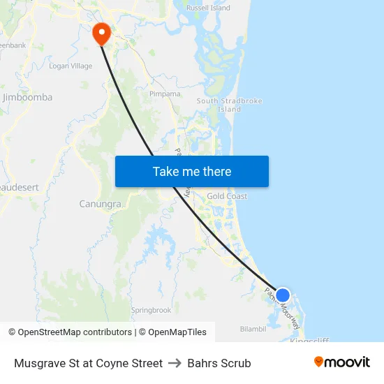 Musgrave St at Coyne Street to Bahrs Scrub map