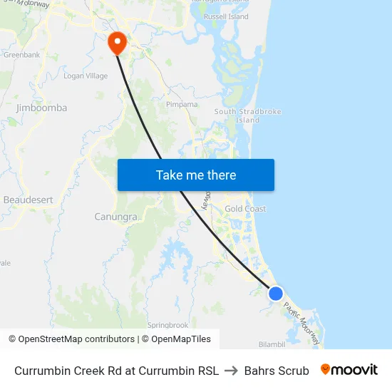 Currumbin Creek Rd at Currumbin RSL to Bahrs Scrub map
