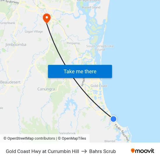 Gold Coast Hwy at Currumbin Hill to Bahrs Scrub map