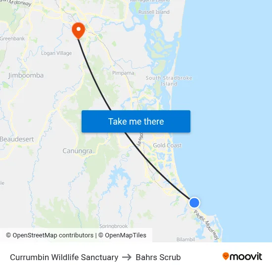 Currumbin Wildlife Sanctuary to Bahrs Scrub map