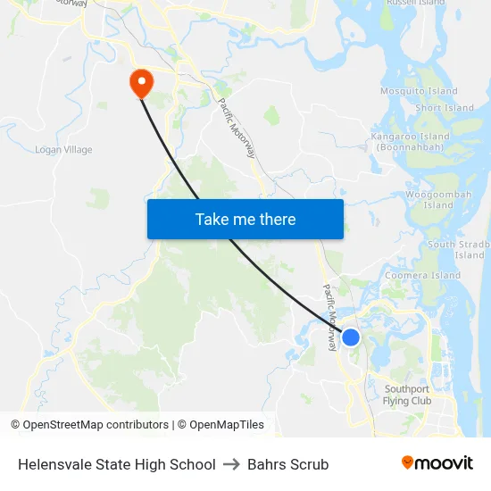 Helensvale State High School to Bahrs Scrub map