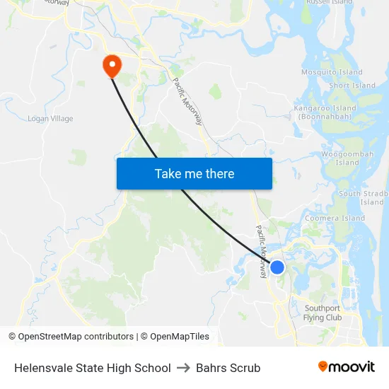 Helensvale State High School to Bahrs Scrub map