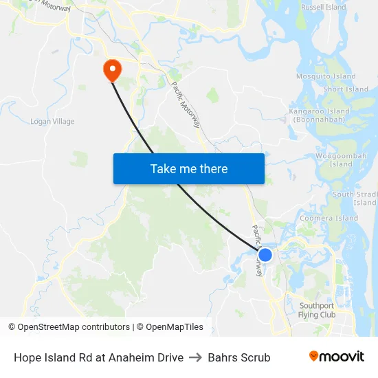 Hope Island Rd at Anaheim Drive to Bahrs Scrub map