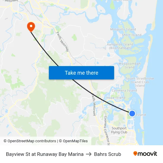 Bayview St at Runaway Bay Marina to Bahrs Scrub map