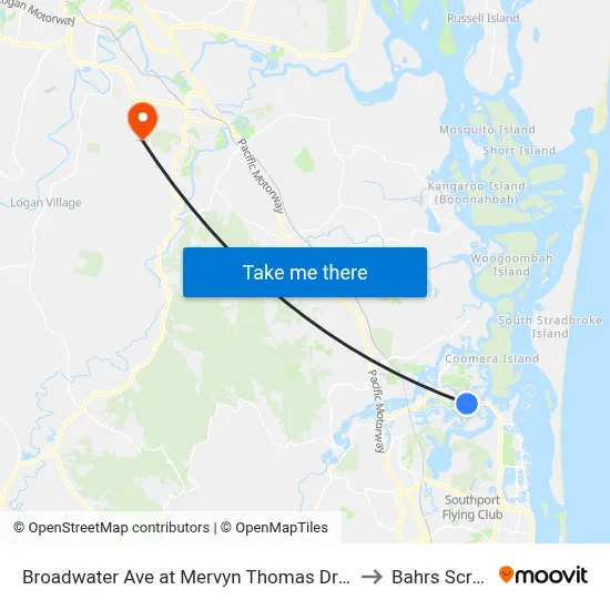 Broadwater Ave at Mervyn Thomas Drive to Bahrs Scrub map