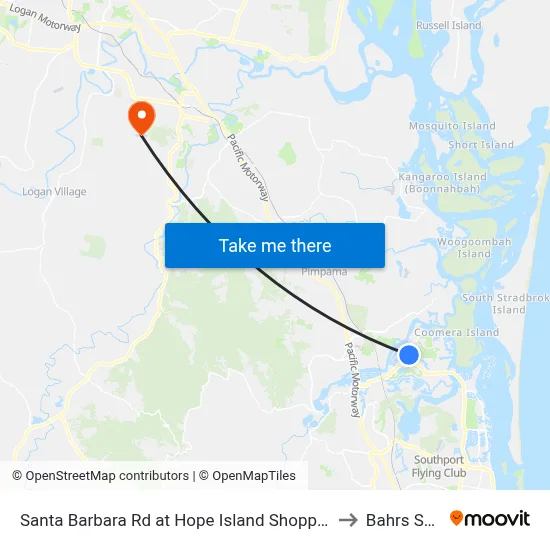 Santa Barbara Rd at Hope Island Shopping Centre to Bahrs Scrub map