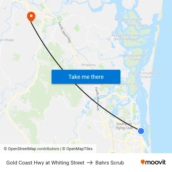 Gold Coast Hwy at Whiting Street to Bahrs Scrub map