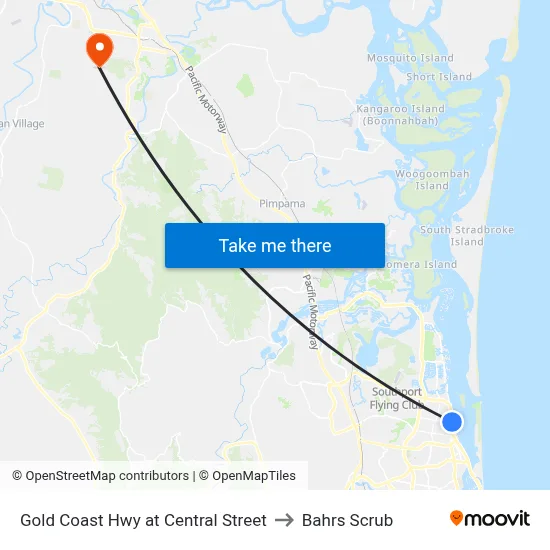 Gold Coast Hwy at Central Street to Bahrs Scrub map