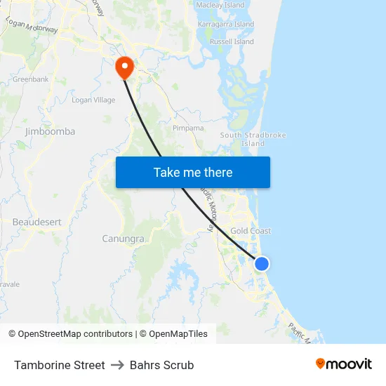 Tamborine Street to Bahrs Scrub map