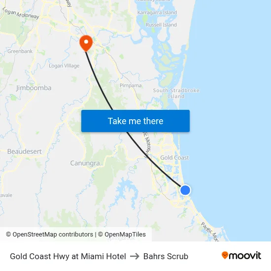 Gold Coast Hwy at Miami Hotel to Bahrs Scrub map