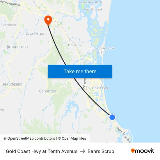 Gold Coast Hwy at Tenth Avenue to Bahrs Scrub map