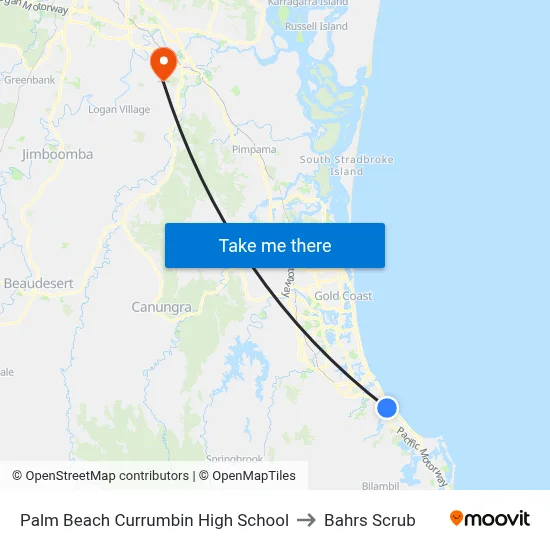 Palm Beach Currumbin High School to Bahrs Scrub map