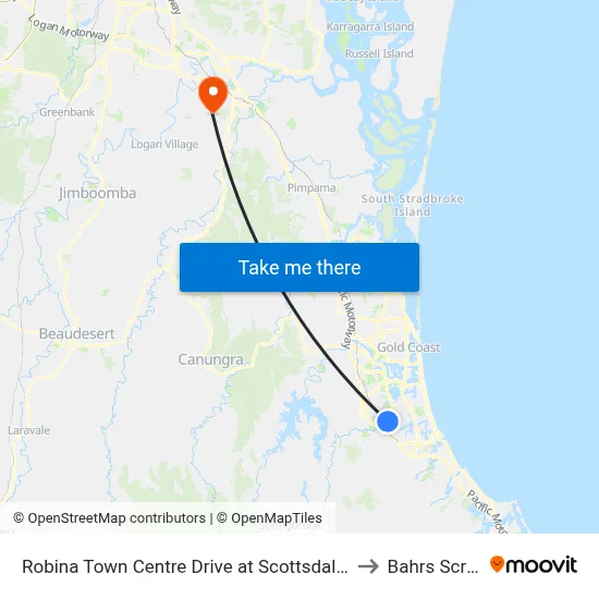 Robina Town Centre Drive at Scottsdale Dr to Bahrs Scrub map
