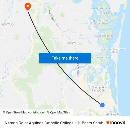 Nerang Rd at Aquinas Catholic College to Bahrs Scrub map