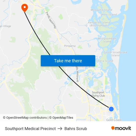 Southport Medical Precinct to Bahrs Scrub map