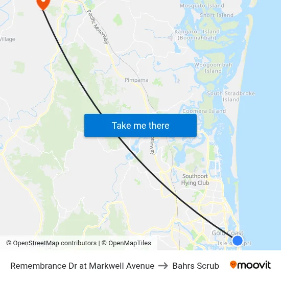 Remembrance Dr at Markwell Avenue to Bahrs Scrub map