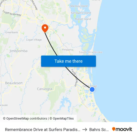 Remembrance Drive at Surfers Paradise Bvd to Bahrs Scrub map