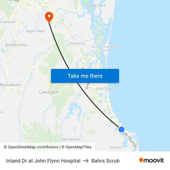 Inland Dr at John Flynn Hospital to Bahrs Scrub map